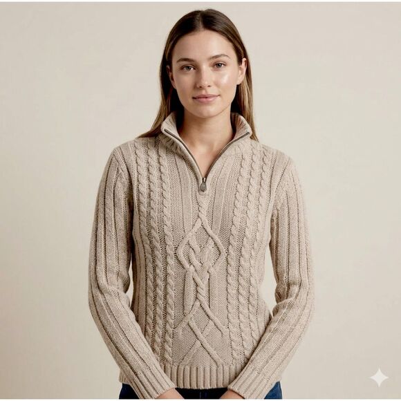 Leo & Nicole Sweaters - Leo and Nicole Cotton Cable Knit Light Mocha Fisherman Sweater SZ XL